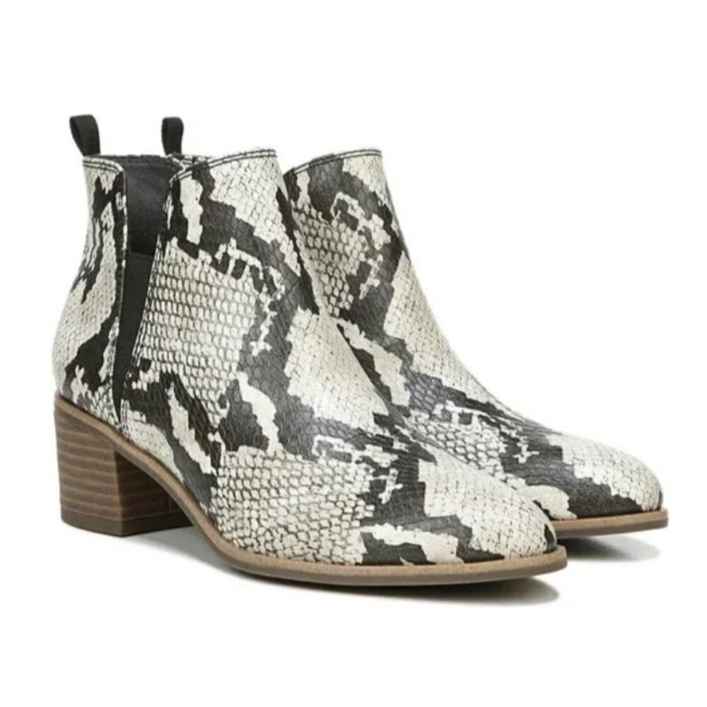 Dr. Scholl's Black & Ivory Snakeskin Print Faux Leather Booties Size 6 Boots